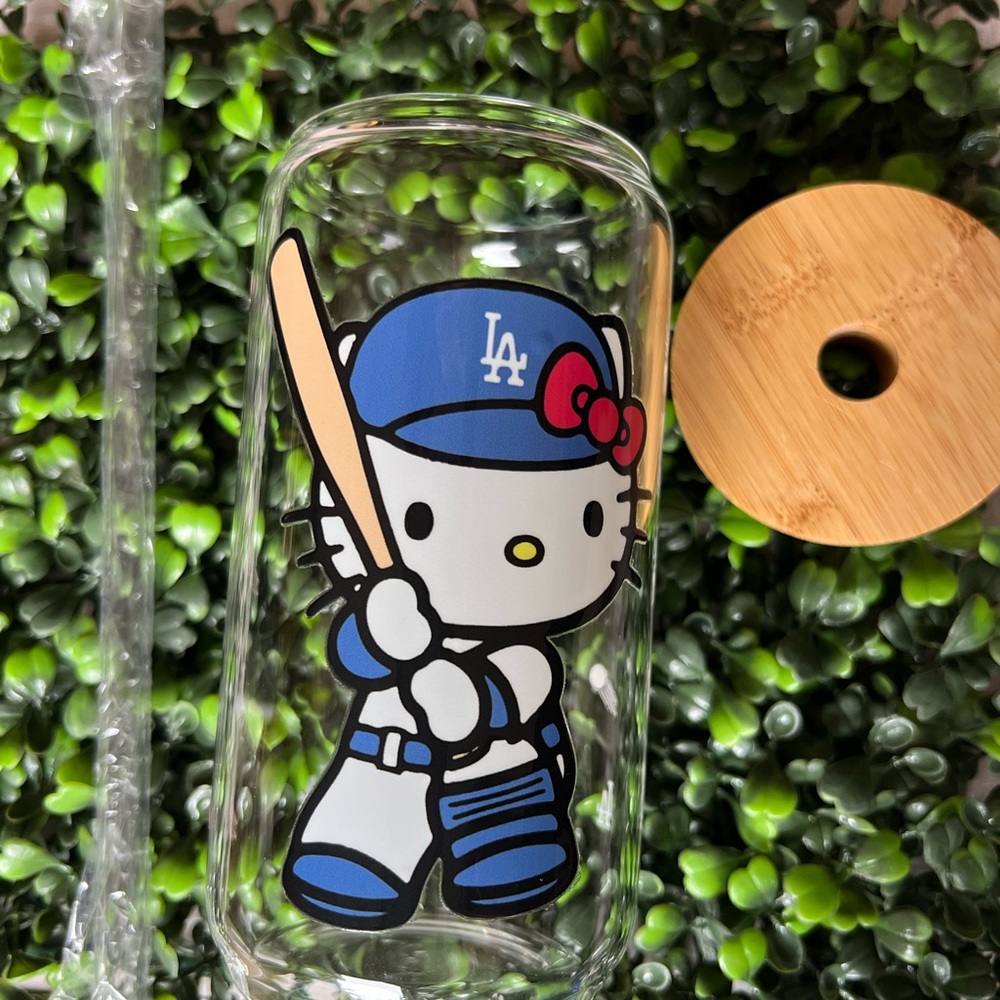 Glass cup with glass straw